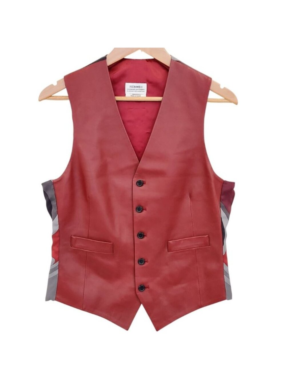 Hermes Sheep Leather Scarf Pattern Contrast Vest Gilet Red